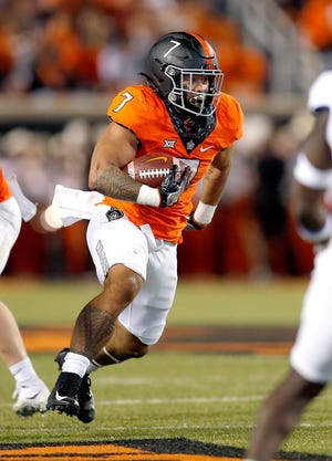 OSU running back Jaylen Warren has rushed for 1,121 yards and 10 touchdowns this season.