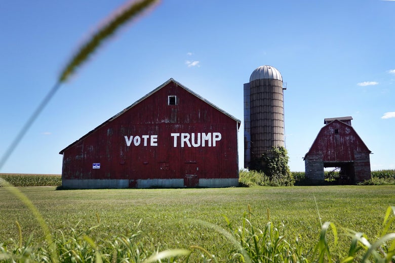 CLINTON, WISCONSIN - AUGUST 19: Support for President Donald Trump is painted across a barn on August 19, 2020 near Clinton, Wisconsin. U.S. Vice President Mike Pence spoke to workers earlier today at Tankcraft Corporation in the nearby small town of Darien. The Democratic National Convention, being held virtually from a command center at the Wisconsin Center in Milwaukee, Wisconsin, began August 17 and runs through August 20.  (Photo by Scott Olson/Getty Images)